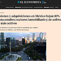 Fusiones y adquisiciones en Mxico bajan 10% hasta octubre; sectores inmobiliario y de software, los ms activos